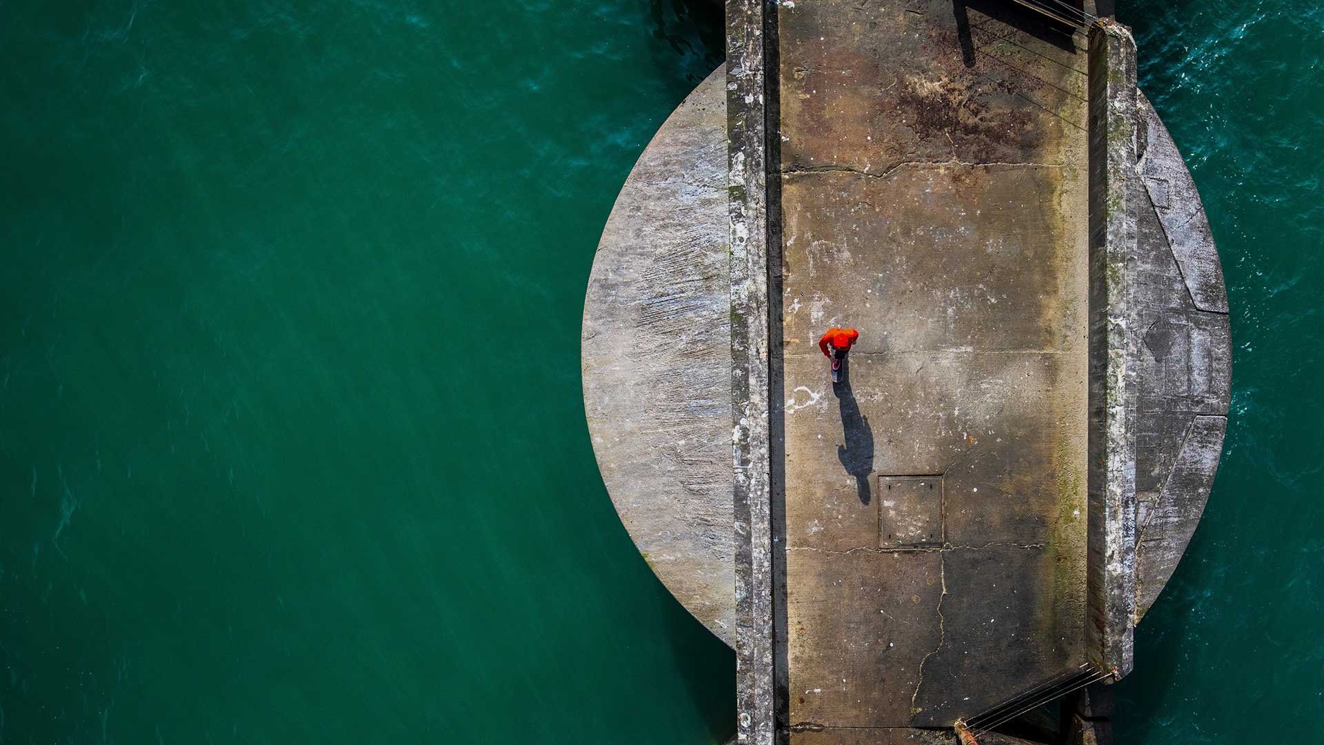Image of a person from above taken using a drone